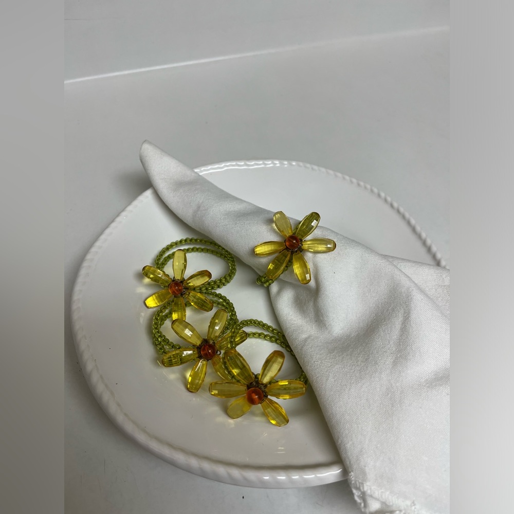 Yellow Glass Flower Napkin Rings - Set of 4